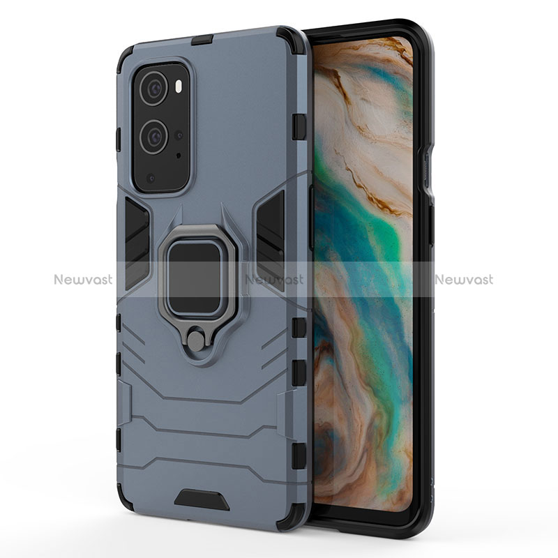 Silicone Matte Finish and Plastic Back Cover Case with Magnetic Finger Ring Stand for OnePlus 9 Pro 5G