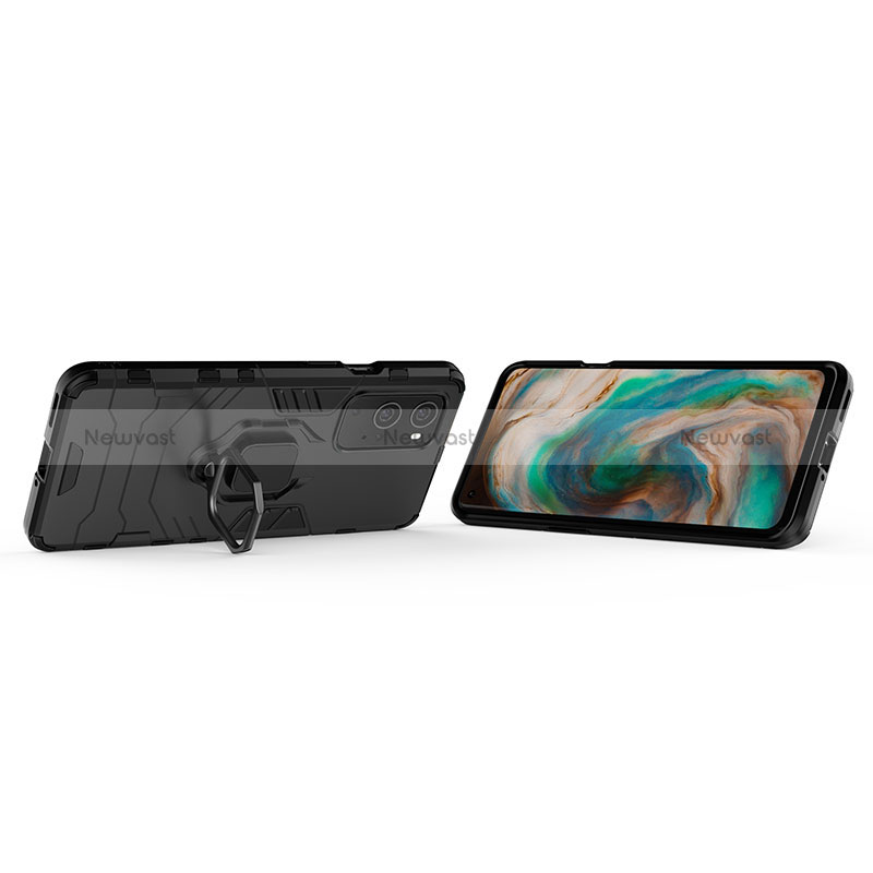 Silicone Matte Finish and Plastic Back Cover Case with Magnetic Finger Ring Stand for OnePlus 9 Pro 5G