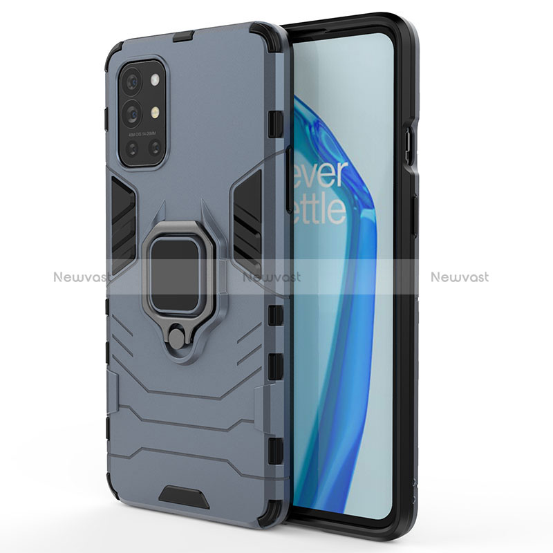 Silicone Matte Finish and Plastic Back Cover Case with Magnetic Finger Ring Stand for OnePlus 9R 5G