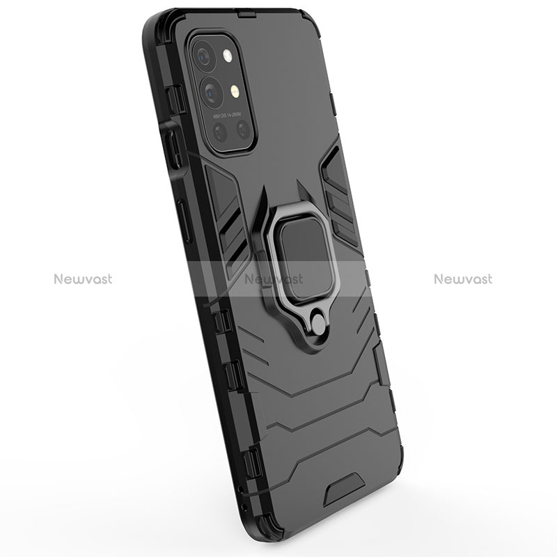 Silicone Matte Finish and Plastic Back Cover Case with Magnetic Finger Ring Stand for OnePlus 9R 5G