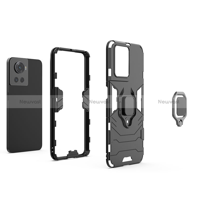 Silicone Matte Finish and Plastic Back Cover Case with Magnetic Finger Ring Stand for OnePlus Ace 5G