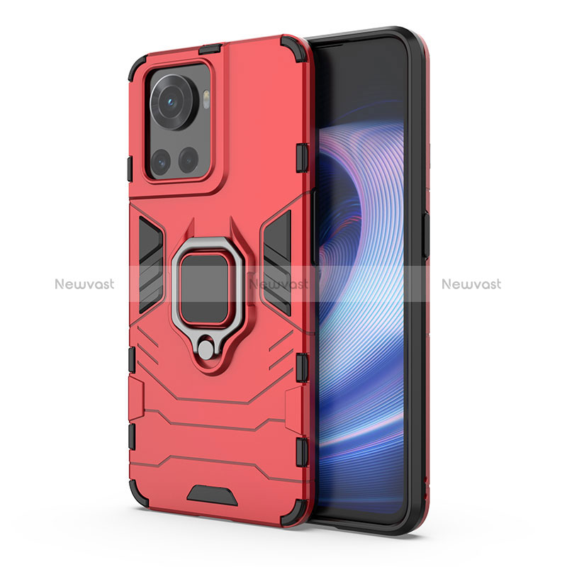 Silicone Matte Finish and Plastic Back Cover Case with Magnetic Finger Ring Stand for OnePlus Ace 5G