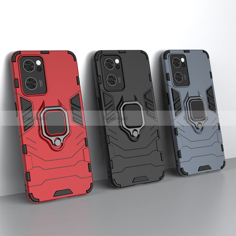 Silicone Matte Finish and Plastic Back Cover Case with Magnetic Finger Ring Stand for OnePlus Nord CE 2 5G