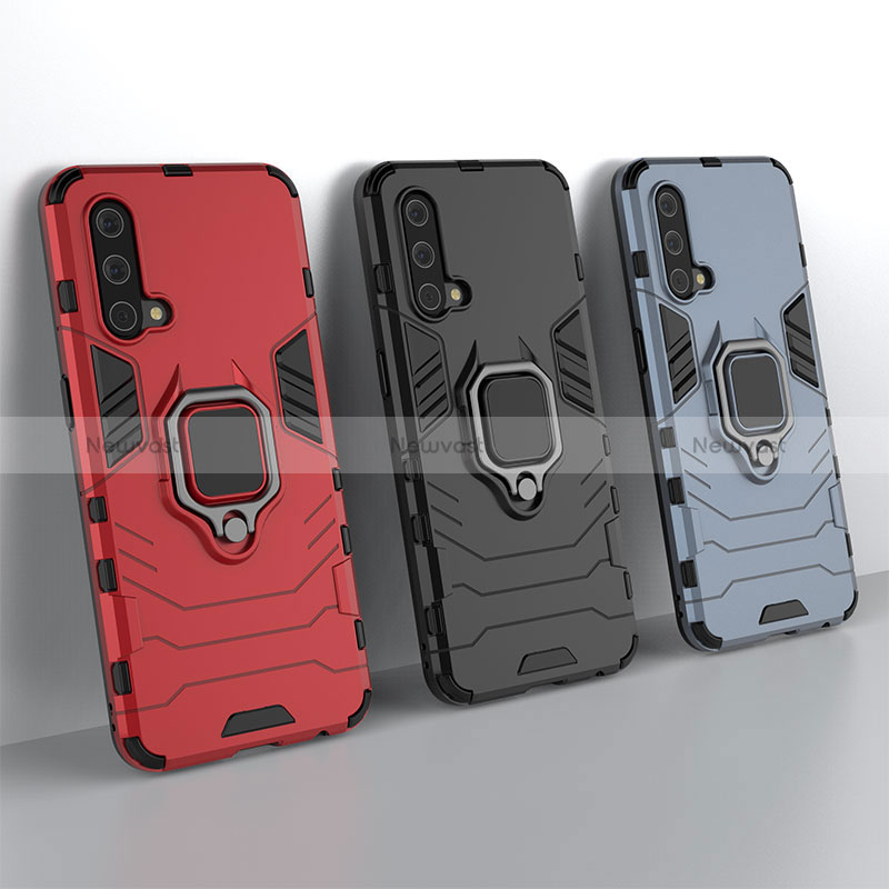 Silicone Matte Finish and Plastic Back Cover Case with Magnetic Finger Ring Stand for OnePlus Nord CE 5G