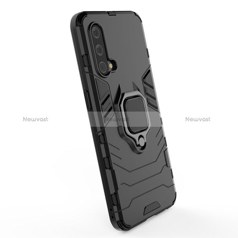 Silicone Matte Finish and Plastic Back Cover Case with Magnetic Finger Ring Stand for OnePlus Nord CE 5G