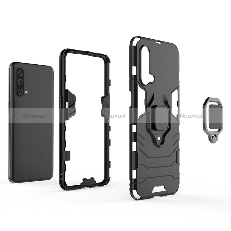 Silicone Matte Finish and Plastic Back Cover Case with Magnetic Finger Ring Stand for OnePlus Nord CE 5G