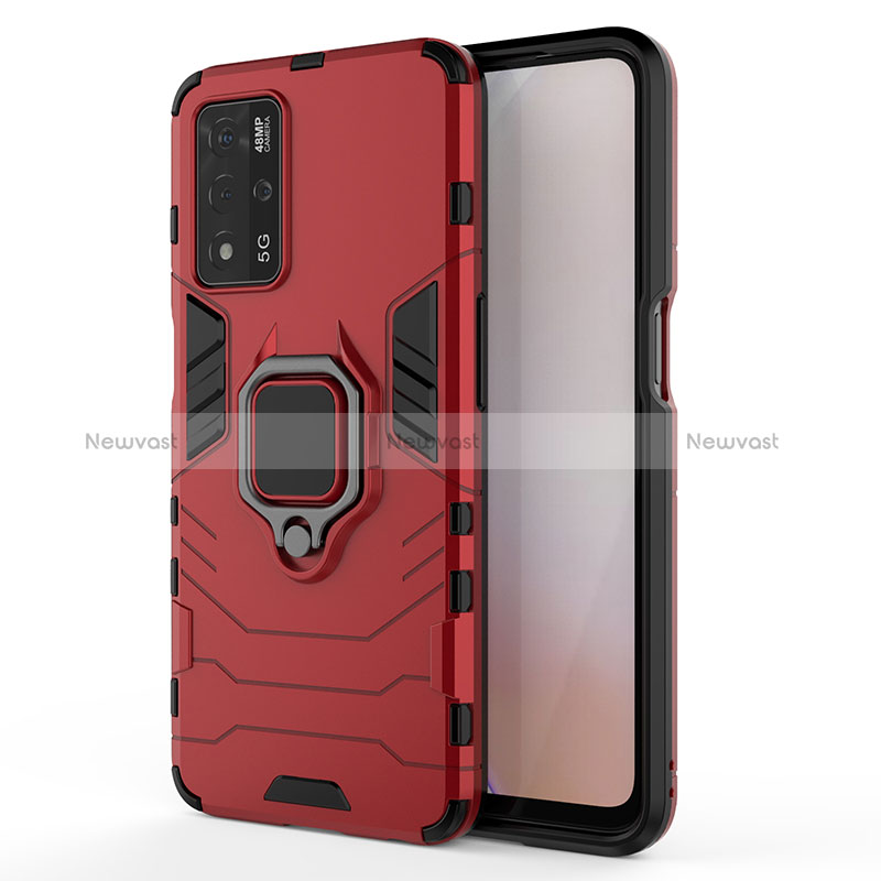 Silicone Matte Finish and Plastic Back Cover Case with Magnetic Finger Ring Stand for Oppo A93s 5G