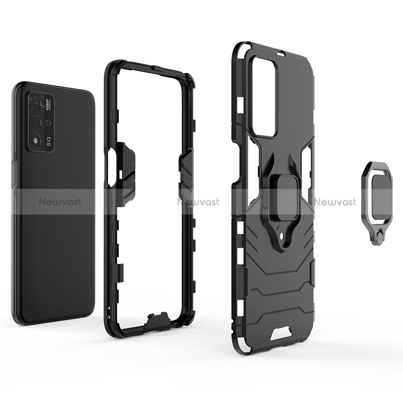 Silicone Matte Finish and Plastic Back Cover Case with Magnetic Finger Ring Stand for Oppo A93s 5G