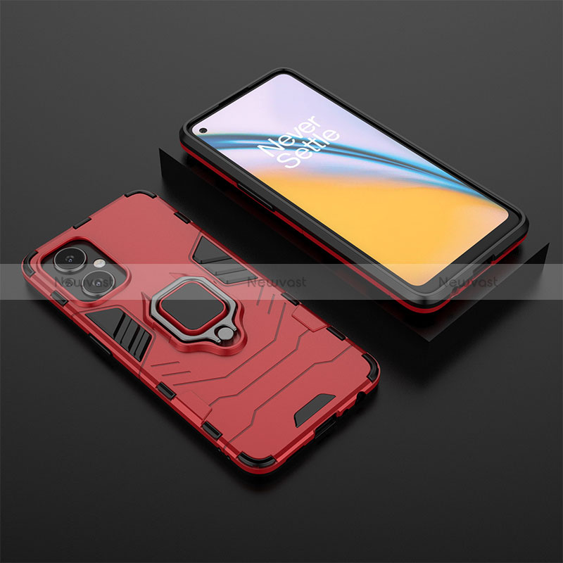 Silicone Matte Finish and Plastic Back Cover Case with Magnetic Finger Ring Stand for Oppo A96 5G