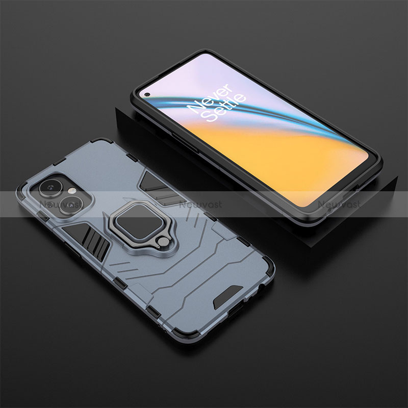 Silicone Matte Finish and Plastic Back Cover Case with Magnetic Finger Ring Stand for Oppo A96 5G