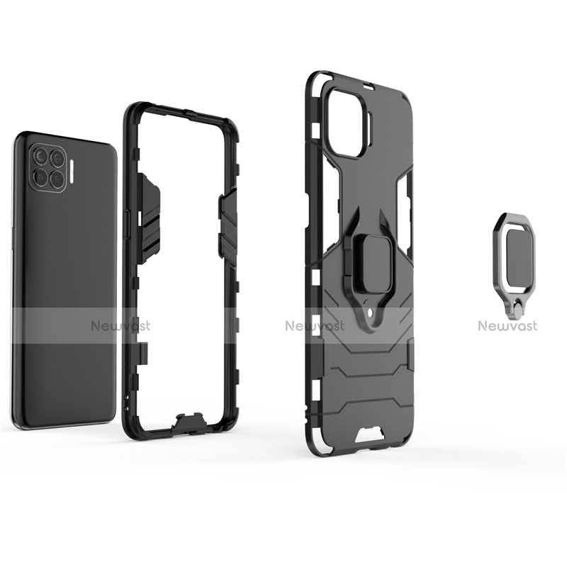 Silicone Matte Finish and Plastic Back Cover Case with Magnetic Finger Ring Stand for Oppo F17 Pro