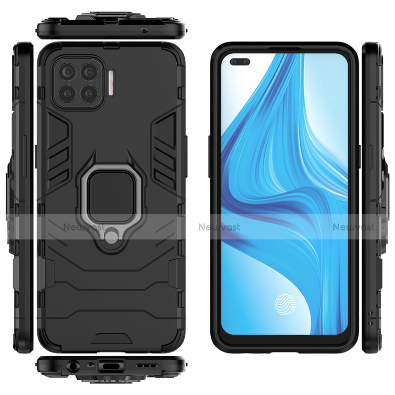 Silicone Matte Finish and Plastic Back Cover Case with Magnetic Finger Ring Stand for Oppo F17 Pro