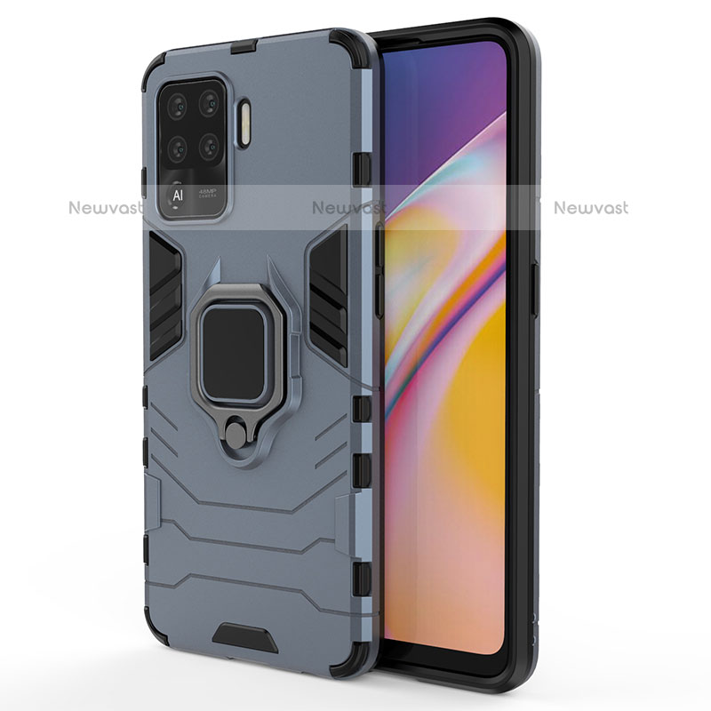 Silicone Matte Finish and Plastic Back Cover Case with Magnetic Finger Ring Stand for Oppo F19 Pro