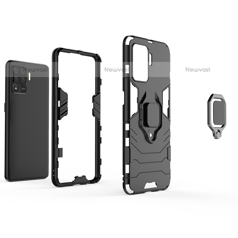 Silicone Matte Finish and Plastic Back Cover Case with Magnetic Finger Ring Stand for Oppo F19 Pro