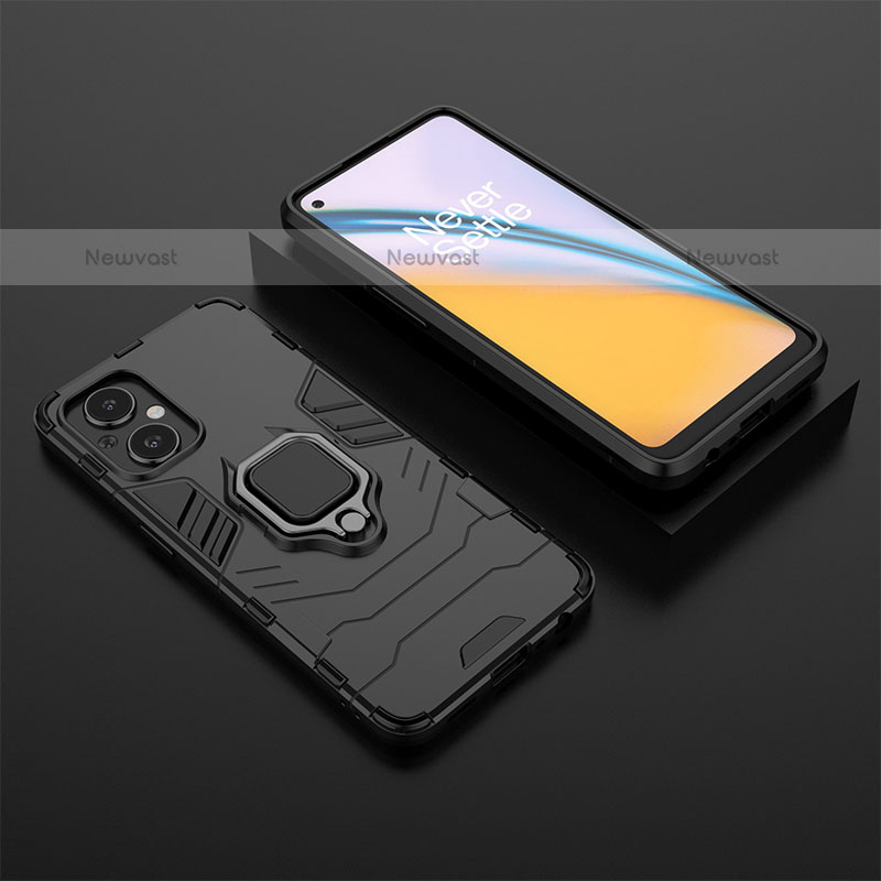Silicone Matte Finish and Plastic Back Cover Case with Magnetic Finger Ring Stand for Oppo F21s Pro 5G Black