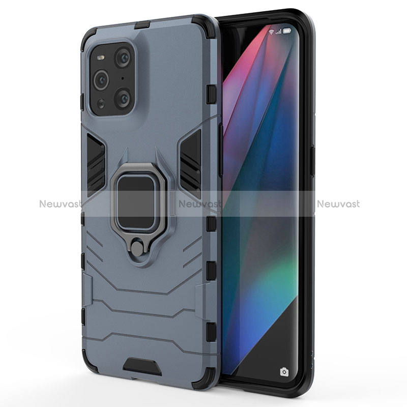 Silicone Matte Finish and Plastic Back Cover Case with Magnetic Finger Ring Stand for Oppo Find X3 5G