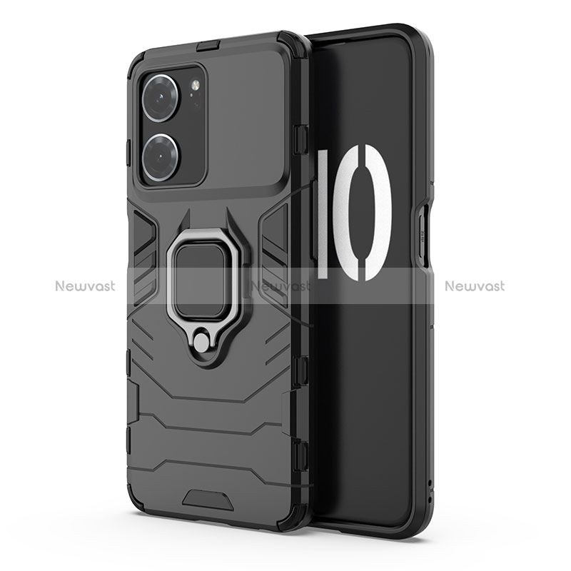 Silicone Matte Finish and Plastic Back Cover Case with Magnetic Finger Ring Stand for Oppo K10 5G Black