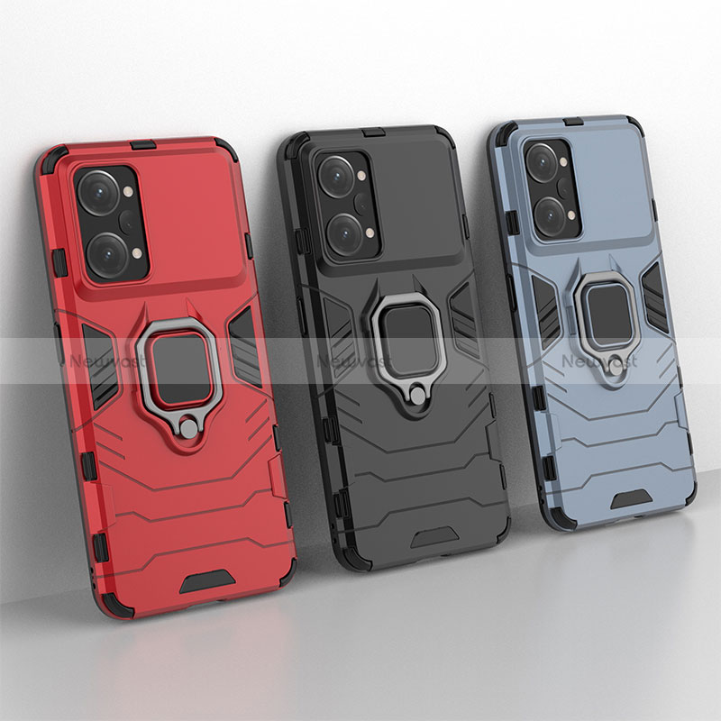 Silicone Matte Finish and Plastic Back Cover Case with Magnetic Finger Ring Stand for Oppo K10 Pro 5G