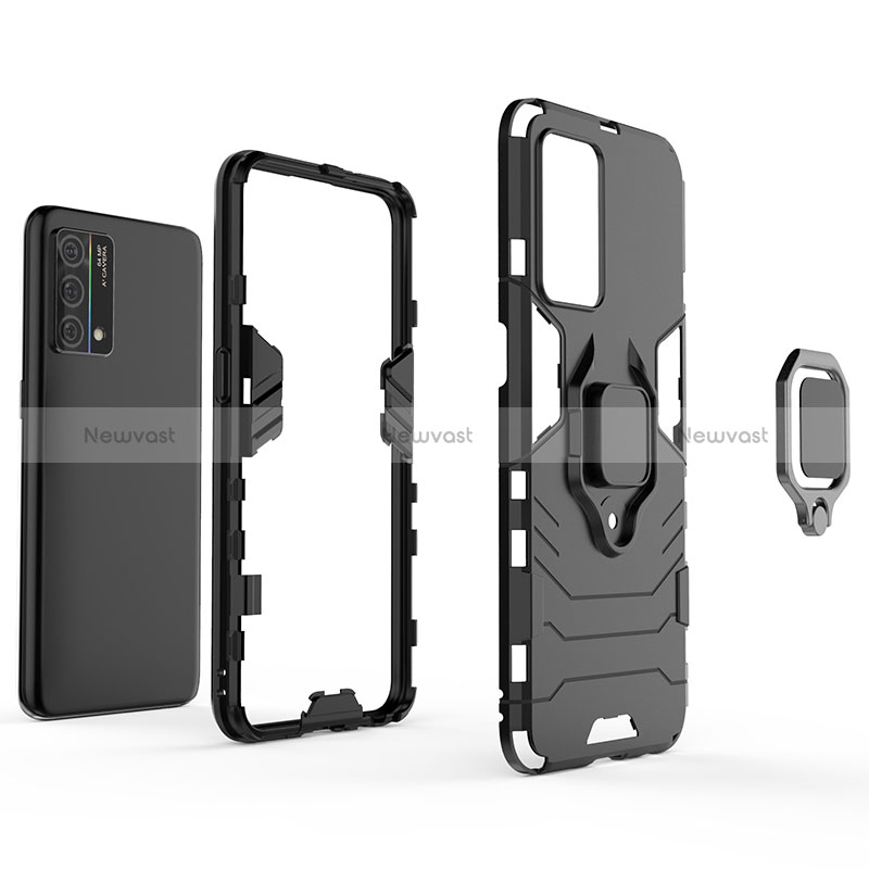 Silicone Matte Finish and Plastic Back Cover Case with Magnetic Finger Ring Stand for Oppo K9 5G