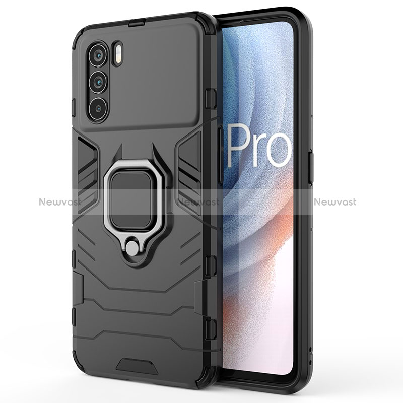 Silicone Matte Finish and Plastic Back Cover Case with Magnetic Finger Ring Stand for Oppo K9 Pro 5G