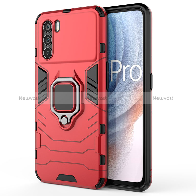 Silicone Matte Finish and Plastic Back Cover Case with Magnetic Finger Ring Stand for Oppo K9 Pro 5G