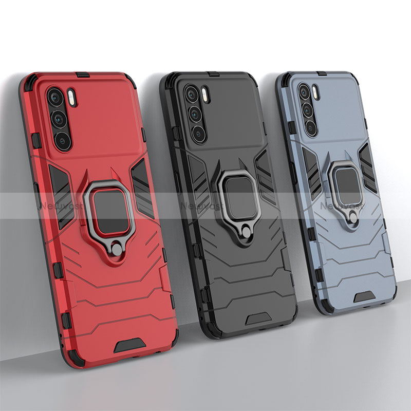 Silicone Matte Finish and Plastic Back Cover Case with Magnetic Finger Ring Stand for Oppo K9 Pro 5G