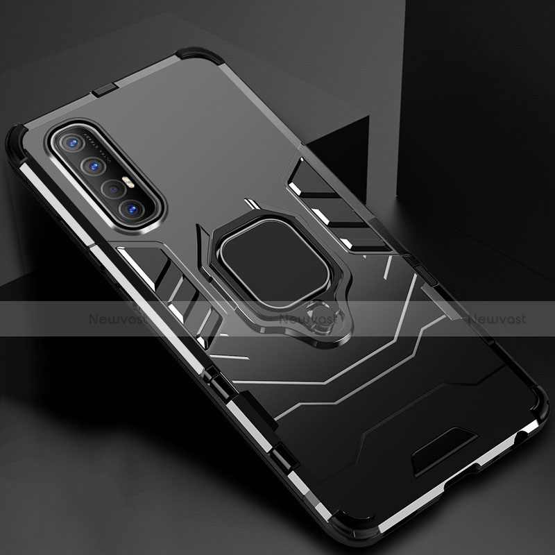 Silicone Matte Finish and Plastic Back Cover Case with Magnetic Finger Ring Stand for Oppo Reno3 Pro