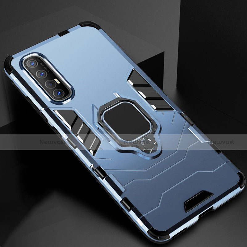 Silicone Matte Finish and Plastic Back Cover Case with Magnetic Finger Ring Stand for Oppo Reno3 Pro