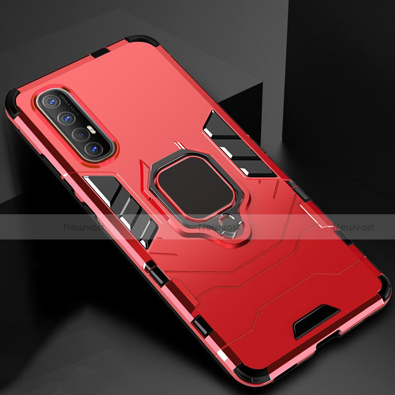 Silicone Matte Finish and Plastic Back Cover Case with Magnetic Finger Ring Stand for Oppo Reno3 Pro