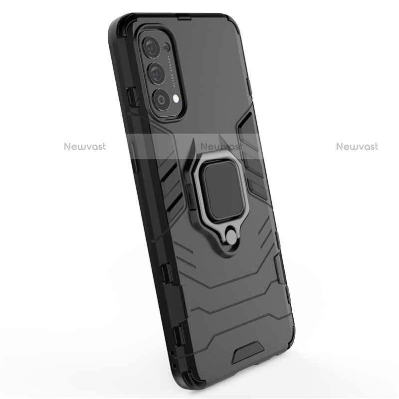 Silicone Matte Finish and Plastic Back Cover Case with Magnetic Finger Ring Stand for Oppo Reno4 4G