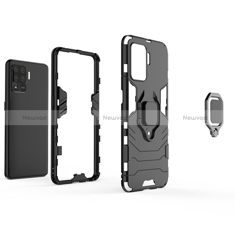 Silicone Matte Finish and Plastic Back Cover Case with Magnetic Finger Ring Stand for Oppo Reno5 Lite