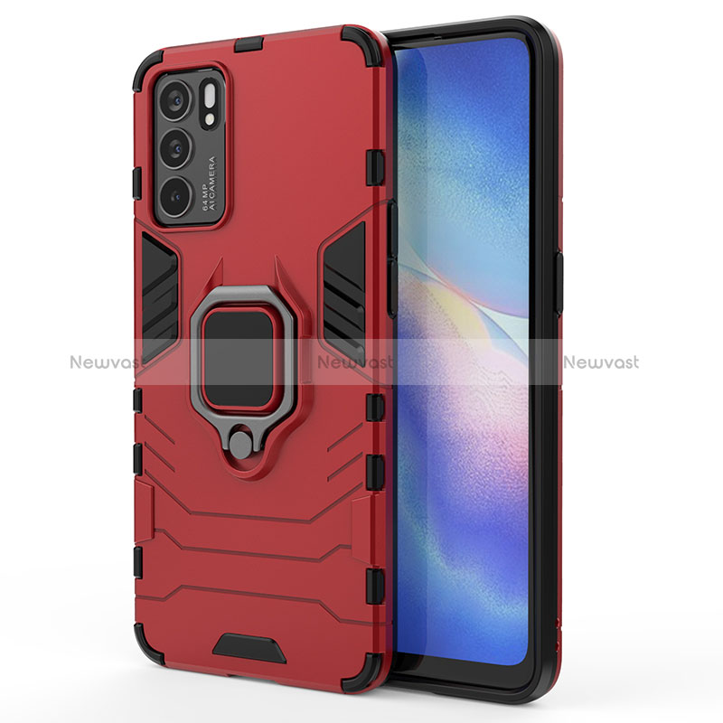 Silicone Matte Finish and Plastic Back Cover Case with Magnetic Finger Ring Stand for Oppo Reno6 5G