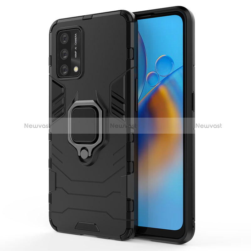 Silicone Matte Finish and Plastic Back Cover Case with Magnetic Finger Ring Stand for Oppo Reno6 Lite