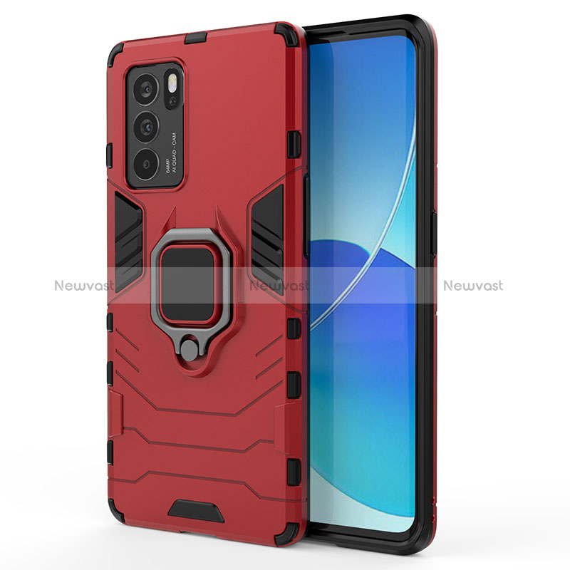 Silicone Matte Finish and Plastic Back Cover Case with Magnetic Finger Ring Stand for Oppo Reno6 Pro 5G India