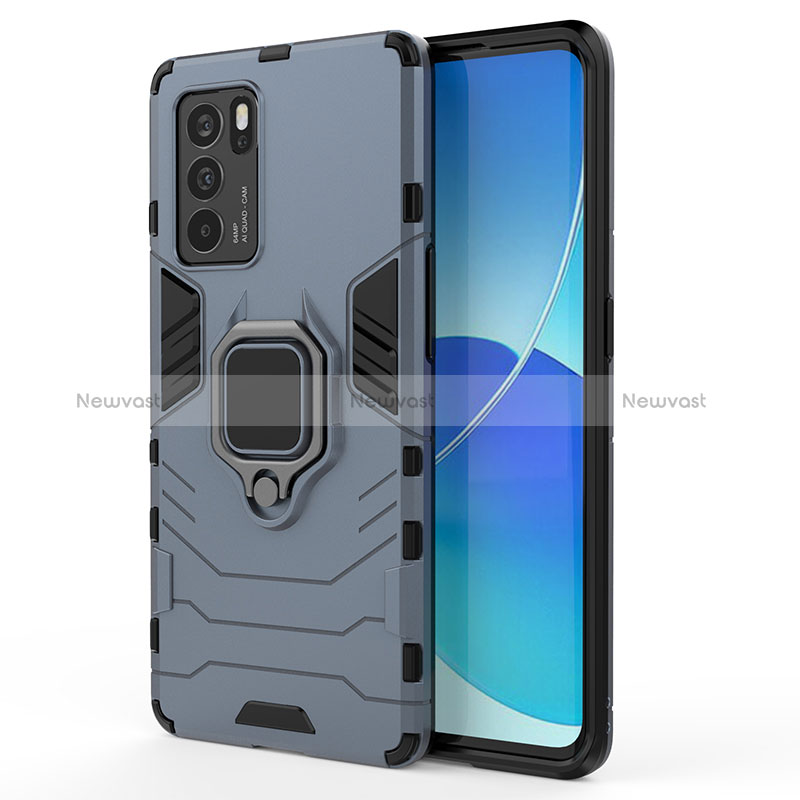 Silicone Matte Finish and Plastic Back Cover Case with Magnetic Finger Ring Stand for Oppo Reno6 Pro 5G India