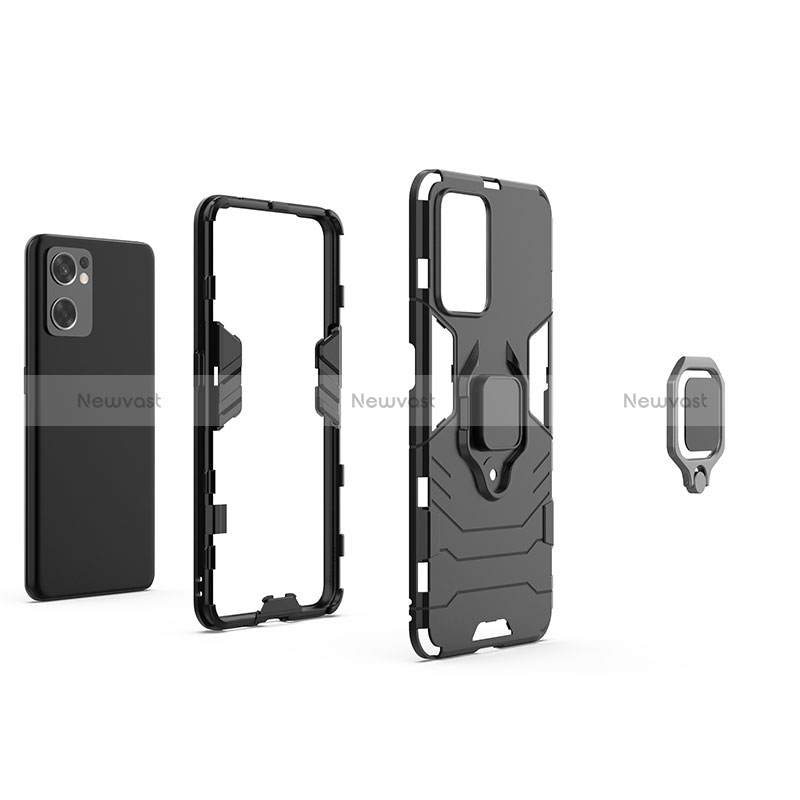 Silicone Matte Finish and Plastic Back Cover Case with Magnetic Finger Ring Stand for Oppo Reno7 SE 5G