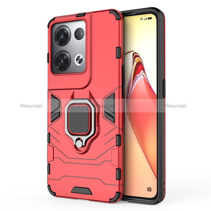 Silicone Matte Finish and Plastic Back Cover Case with Magnetic Finger Ring Stand for Oppo Reno8 Pro+ Plus 5G