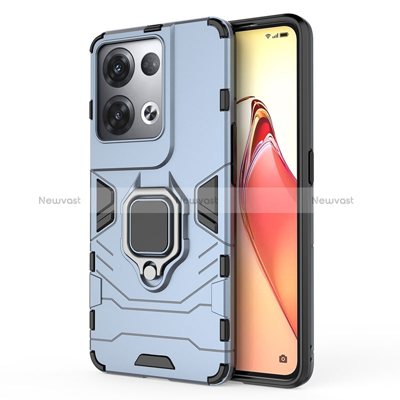 Silicone Matte Finish and Plastic Back Cover Case with Magnetic Finger Ring Stand for Oppo Reno9 Pro+ Plus 5G