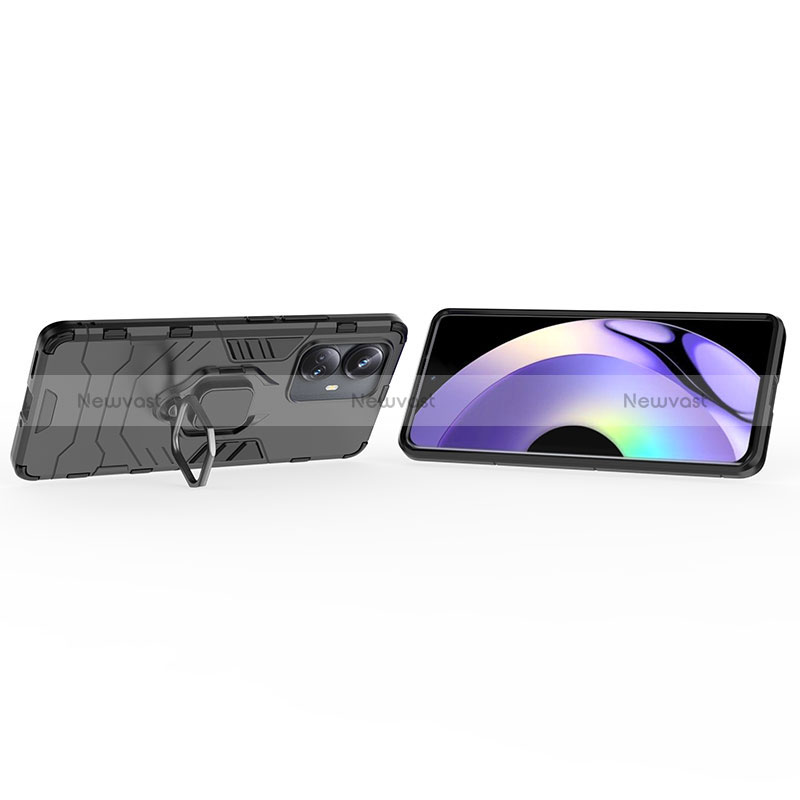 Silicone Matte Finish and Plastic Back Cover Case with Magnetic Finger Ring Stand for Realme 10 Pro+ Plus 5G