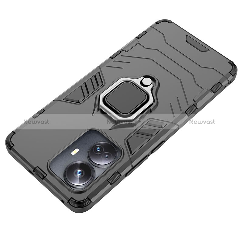 Silicone Matte Finish and Plastic Back Cover Case with Magnetic Finger Ring Stand for Realme 10 Pro+ Plus 5G