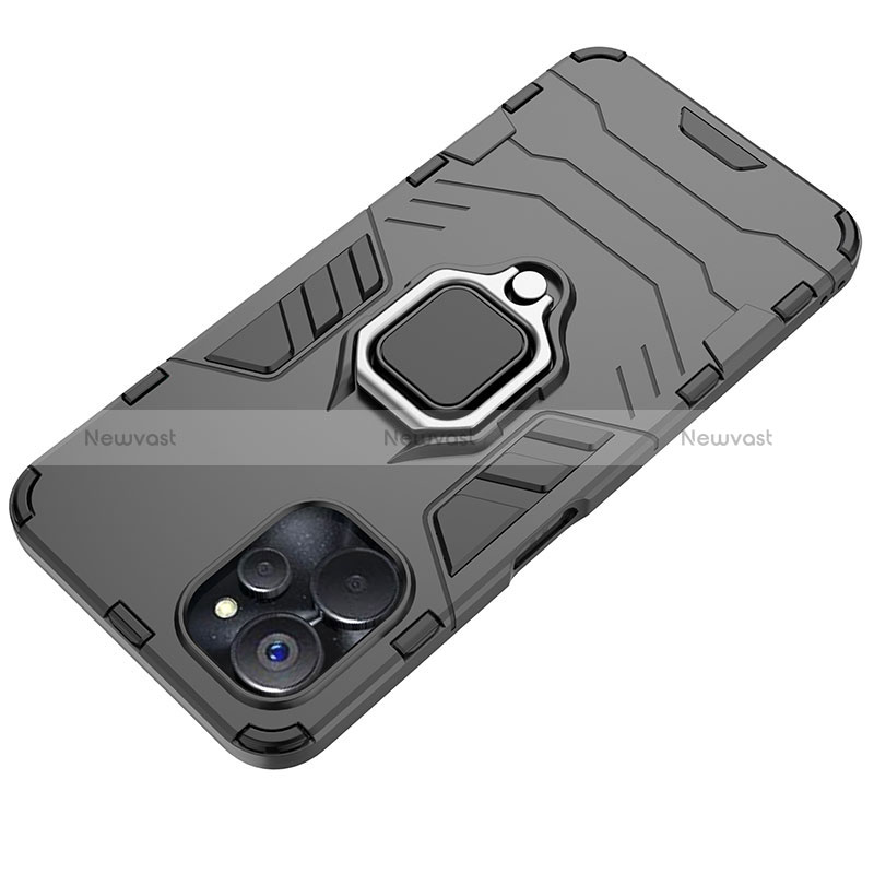 Silicone Matte Finish and Plastic Back Cover Case with Magnetic Finger Ring Stand for Realme 10T 5G