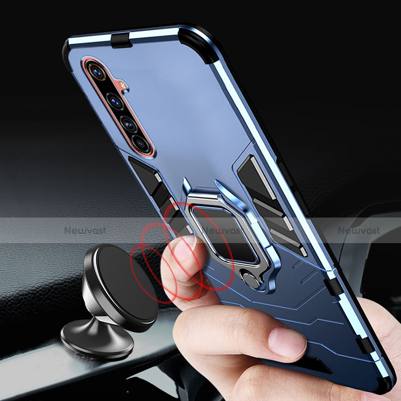 Silicone Matte Finish and Plastic Back Cover Case with Magnetic Finger Ring Stand for Realme 6 Pro