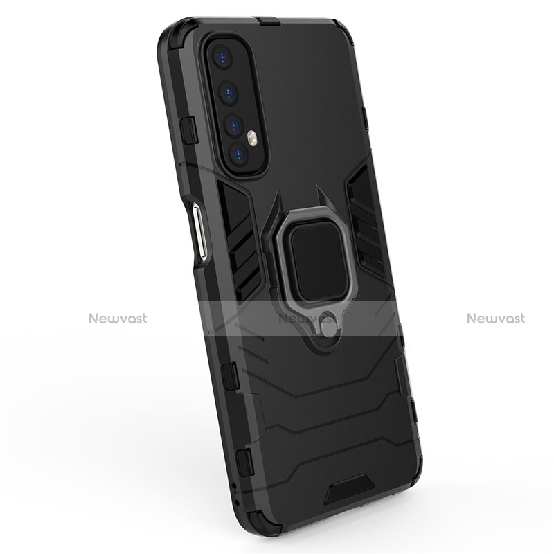 Silicone Matte Finish and Plastic Back Cover Case with Magnetic Finger Ring Stand for Realme 7