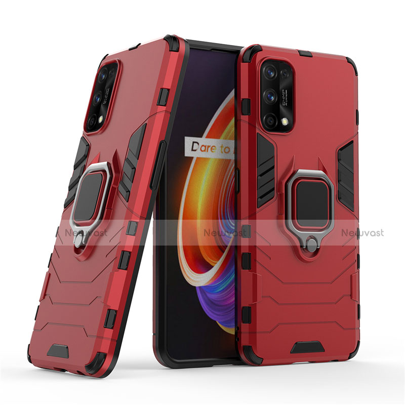 Silicone Matte Finish and Plastic Back Cover Case with Magnetic Finger Ring Stand for Realme 7 Pro