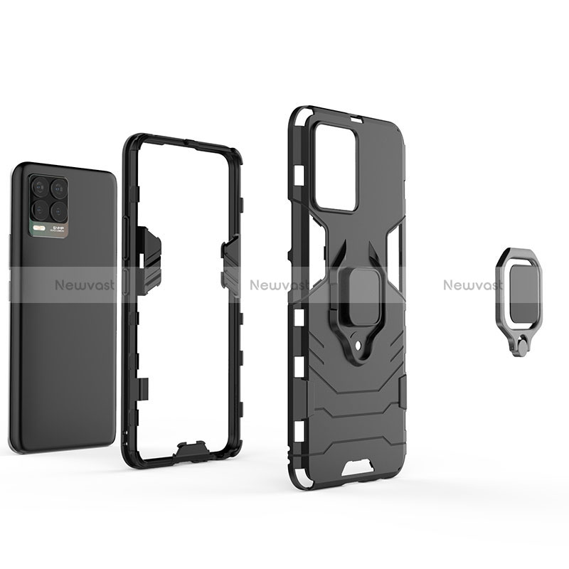 Silicone Matte Finish and Plastic Back Cover Case with Magnetic Finger Ring Stand for Realme 8 Pro