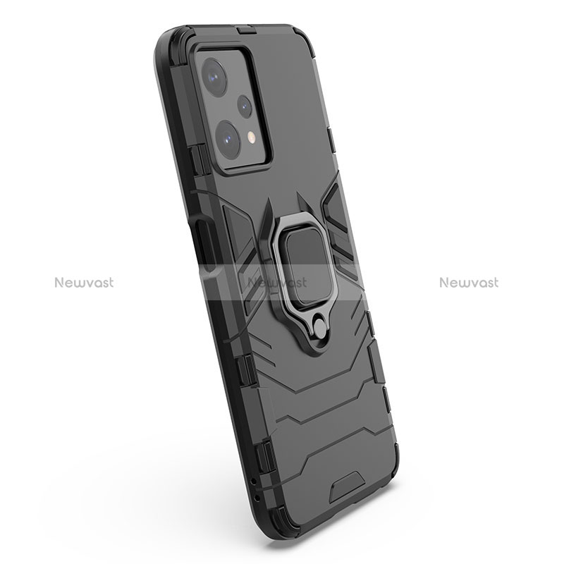 Silicone Matte Finish and Plastic Back Cover Case with Magnetic Finger Ring Stand for Realme 9 Pro 5G