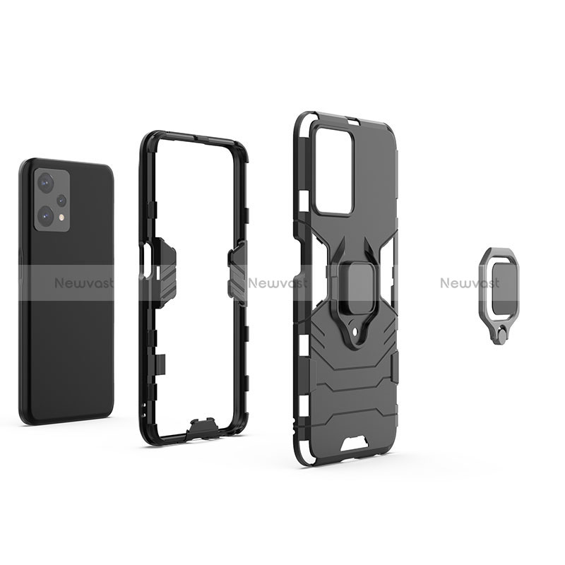 Silicone Matte Finish and Plastic Back Cover Case with Magnetic Finger Ring Stand for Realme 9 Pro 5G