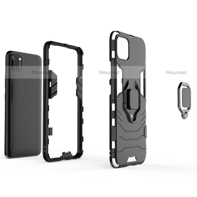 Silicone Matte Finish and Plastic Back Cover Case with Magnetic Finger Ring Stand for Realme C11