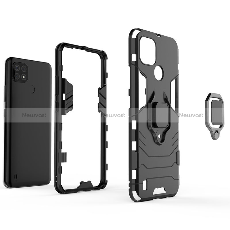 Silicone Matte Finish and Plastic Back Cover Case with Magnetic Finger Ring Stand for Realme C21