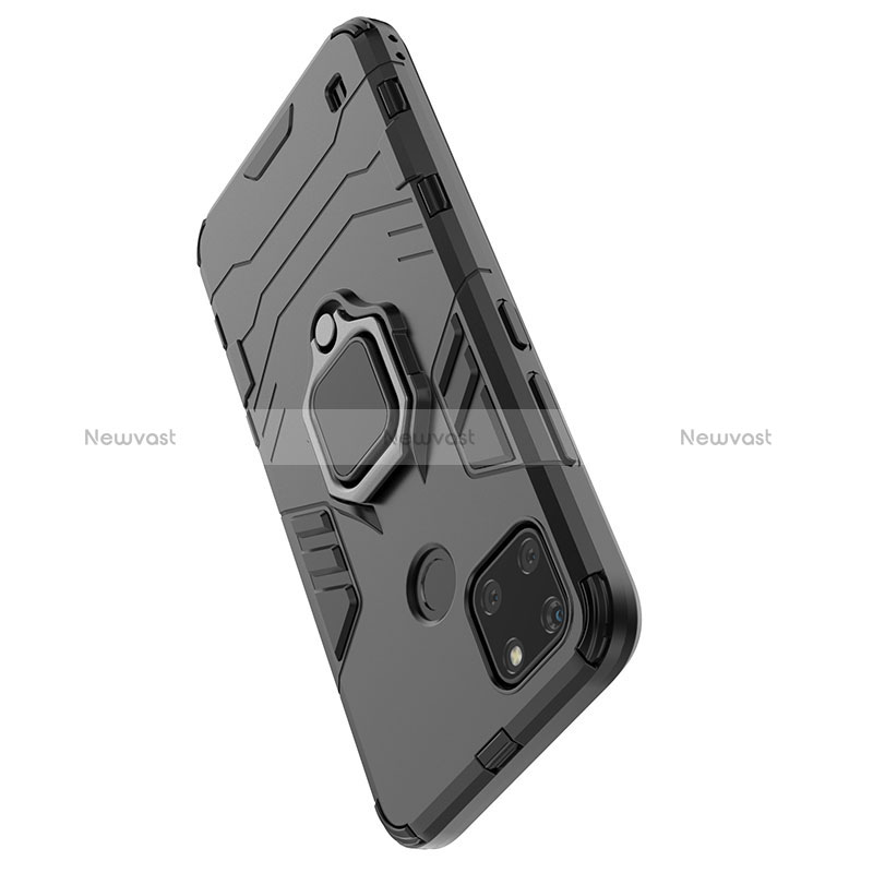 Silicone Matte Finish and Plastic Back Cover Case with Magnetic Finger Ring Stand for Realme C21Y